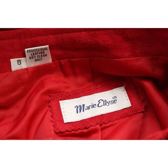 Vintage 80s 90s Genuine Leather Skirt Size 8 Red Suede Cocktail Evening Clubwear - Picture 7 of 8